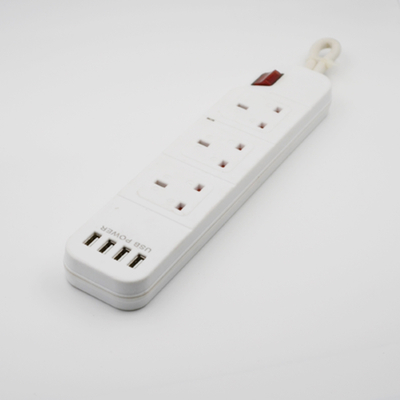 UK Type 13A/240V Extension Lead Surge Protector with 4 Rotating Outlets
