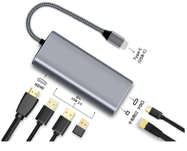 High Quality 8 in 1 USB-C Hub to USB 3.0 Converter Adapter Aluminum USB Type C Hub Multi Function Hub type C PD Adapter 