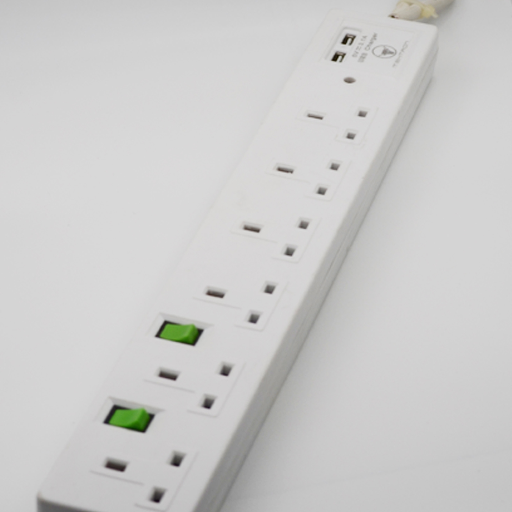 250v 4 Way Universal Power Strip with Individual Switches for Furniture