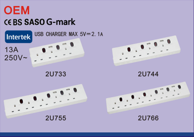 Wholesale 5 Outlet UK Power Strip with USB Port and LED Indicator