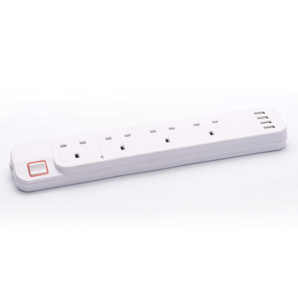 Extension Lead 6 Sockets 2 Usb 2.1a 2m Switched UK Surge Protector 4 Outlets 2.1A USB