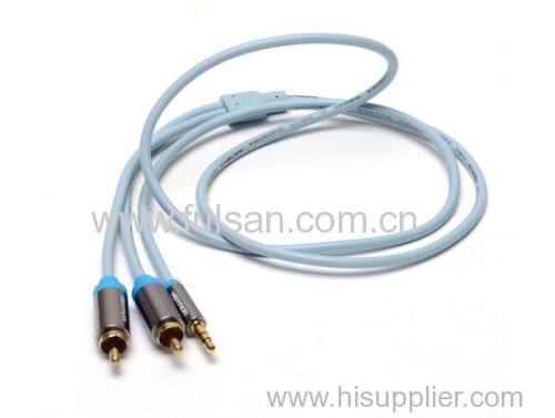 High Quality Metal Shell 1m/3FT Stereo 3.5mm to 2RCA cable